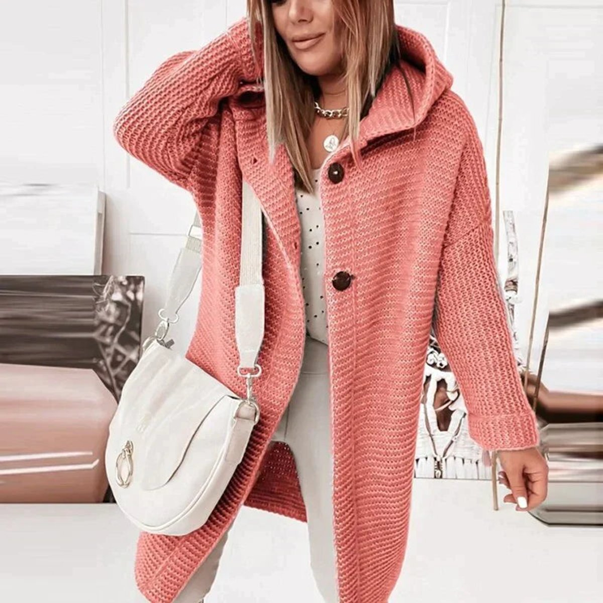 Isadora | Oversized Cable Knit Hooded Long Sweater Cardigan