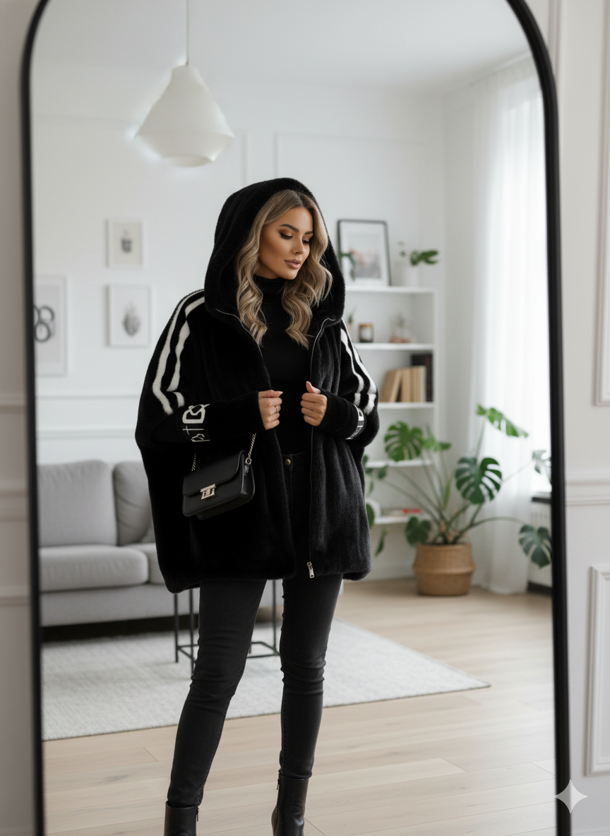 Juliette | Black Winter Fur Hood Plus Size Puffer Coat