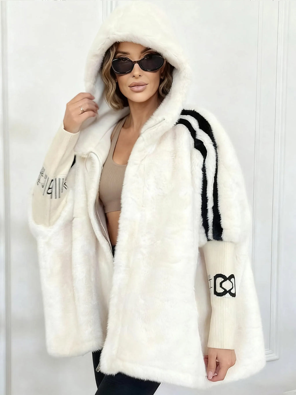 Juliette | Black Winter Fur Hood Plus Size Puffer Coat — White