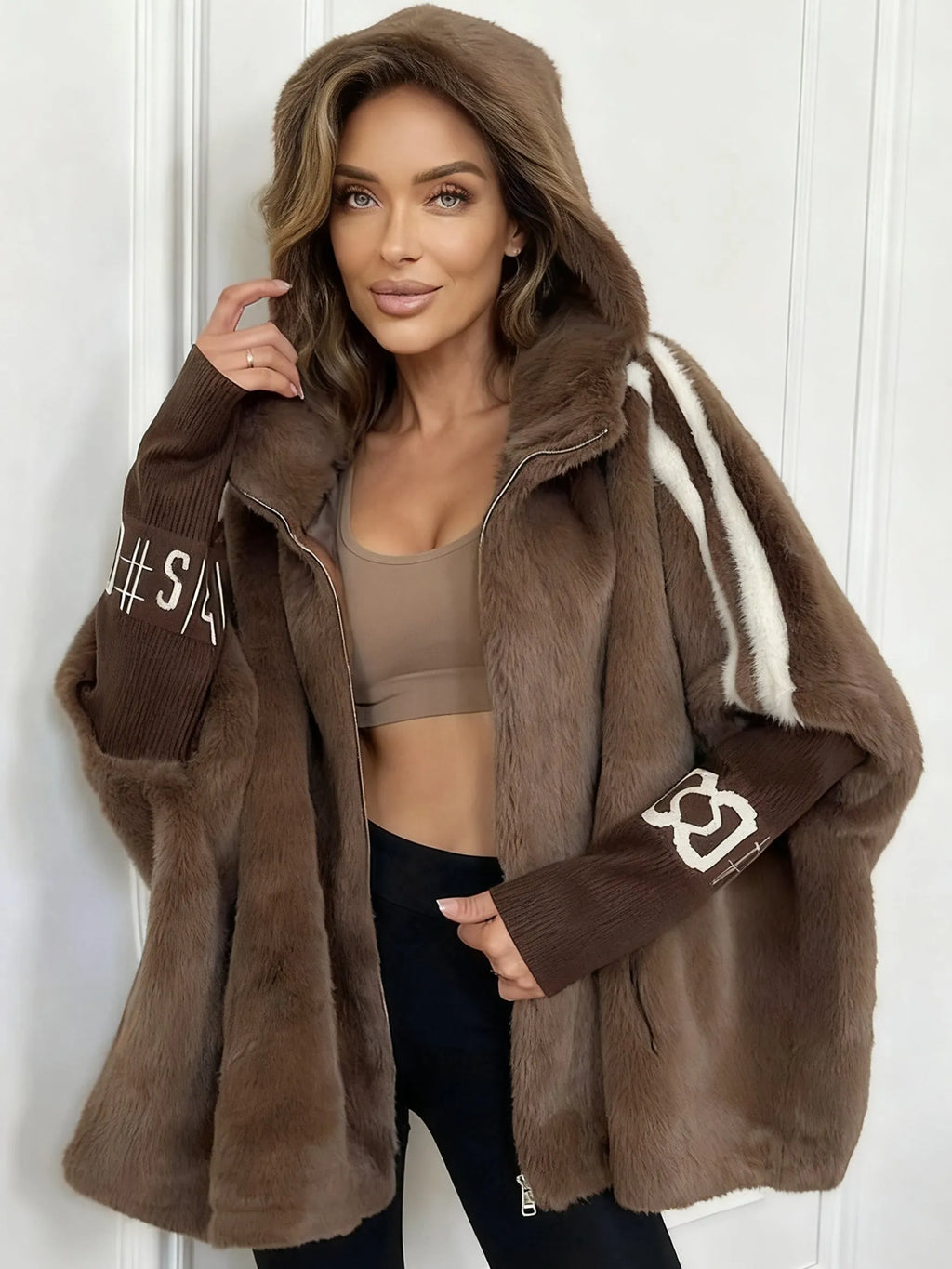 Juliette | Black Winter Fur Hood Plus Size Puffer Coat — Brown
