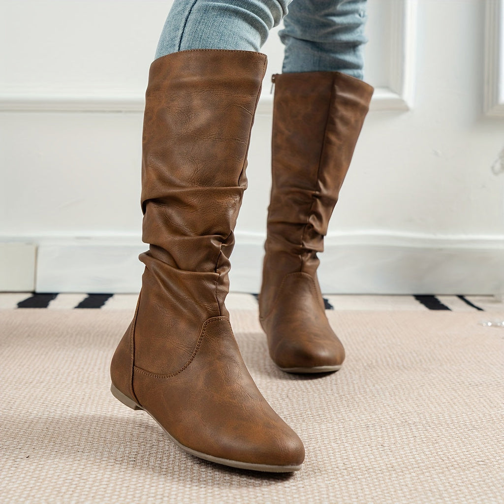 Apolline | Black Knee High Flat Heel Slouchy Boots