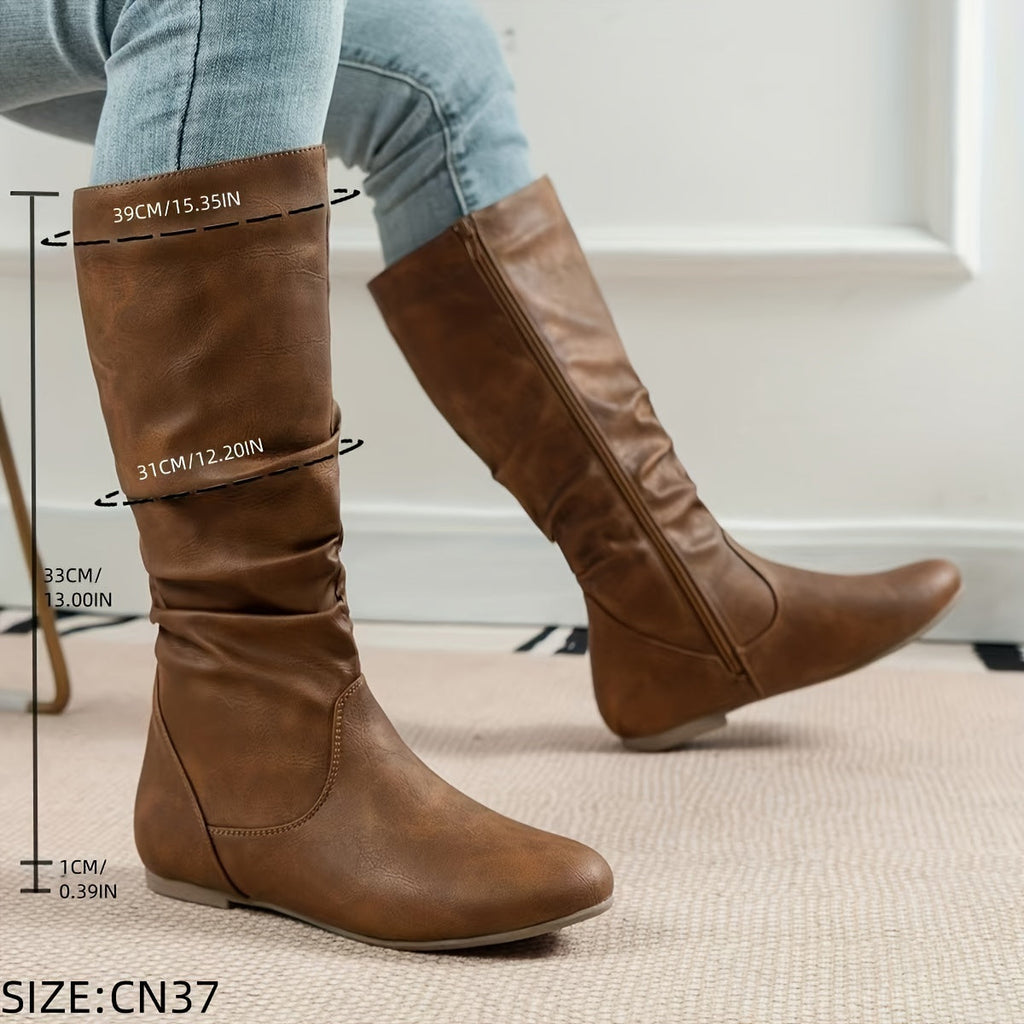 Apolline | Black Knee High Flat Heel Slouchy Boots