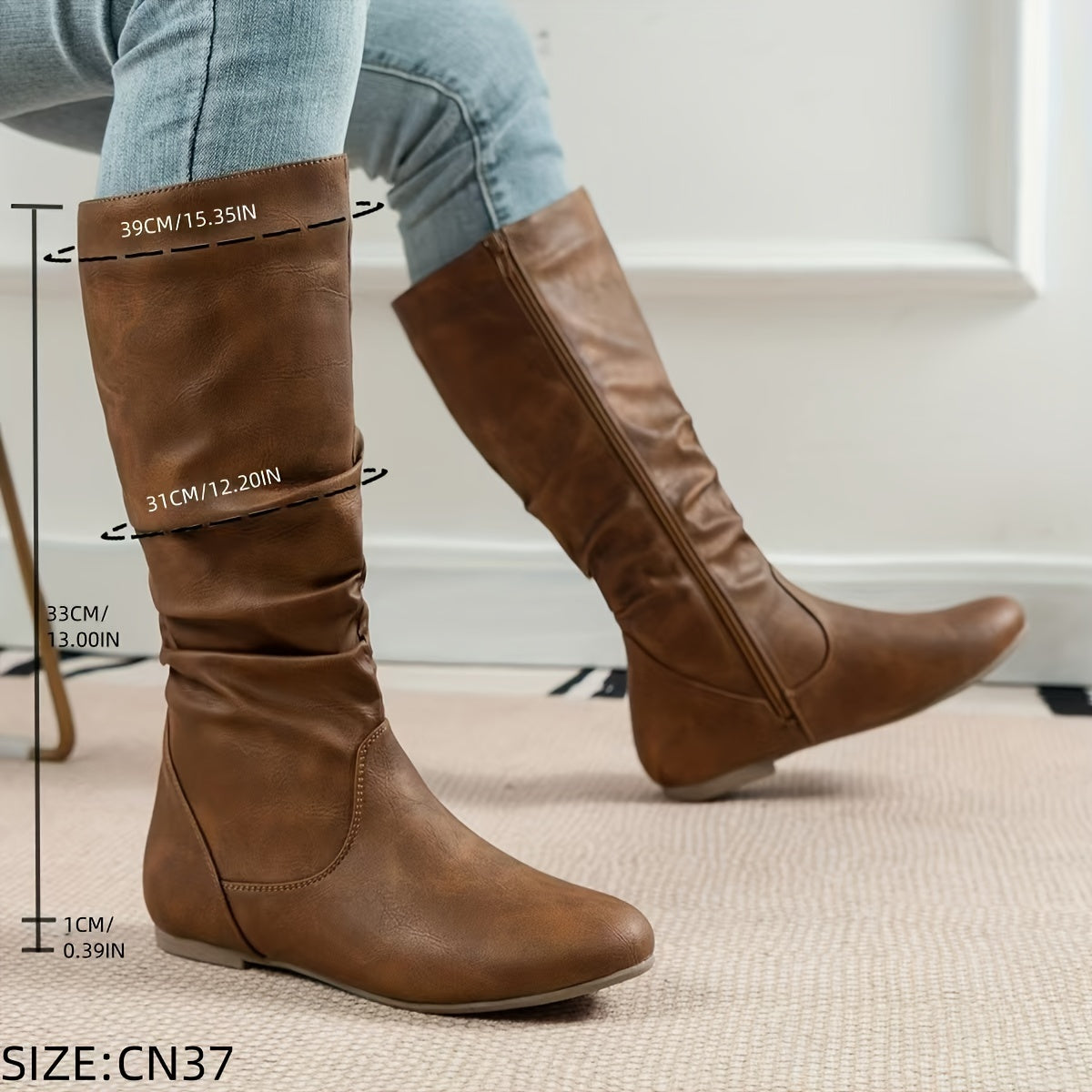 Apolline | Black Knee High Flat Heel Slouchy Boots