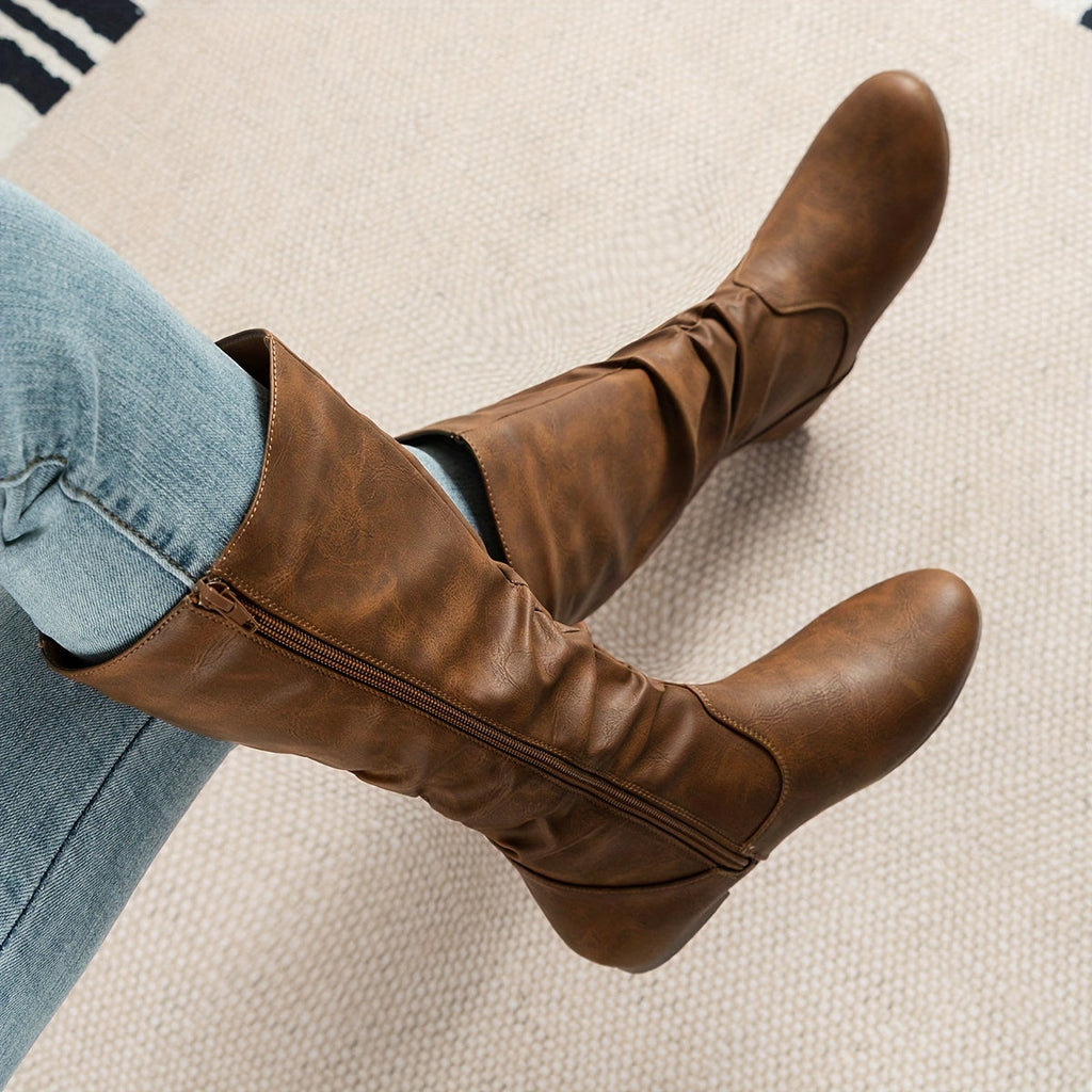 Apolline | Black Knee High Flat Heel Slouchy Boots