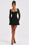 Faustine | Winter Wedding Guest Dresses Lace Long Sleeve Mini