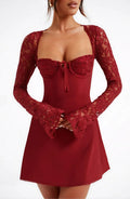 Faustine | Winter Wedding Guest Dresses Lace Long Sleeve Mini