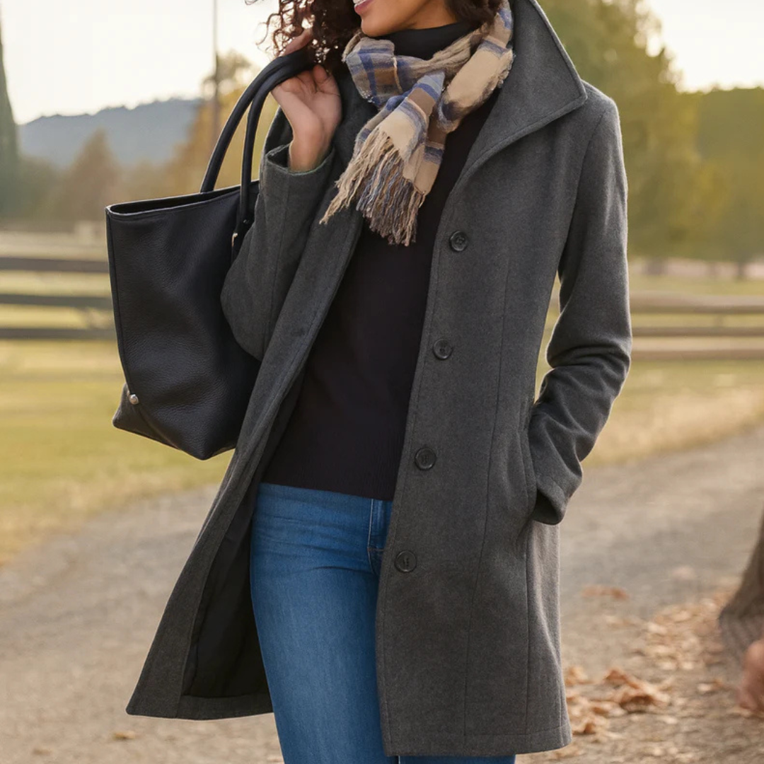Felicity | Long Wool Blend Winter Coat Down Button Coats — Gray