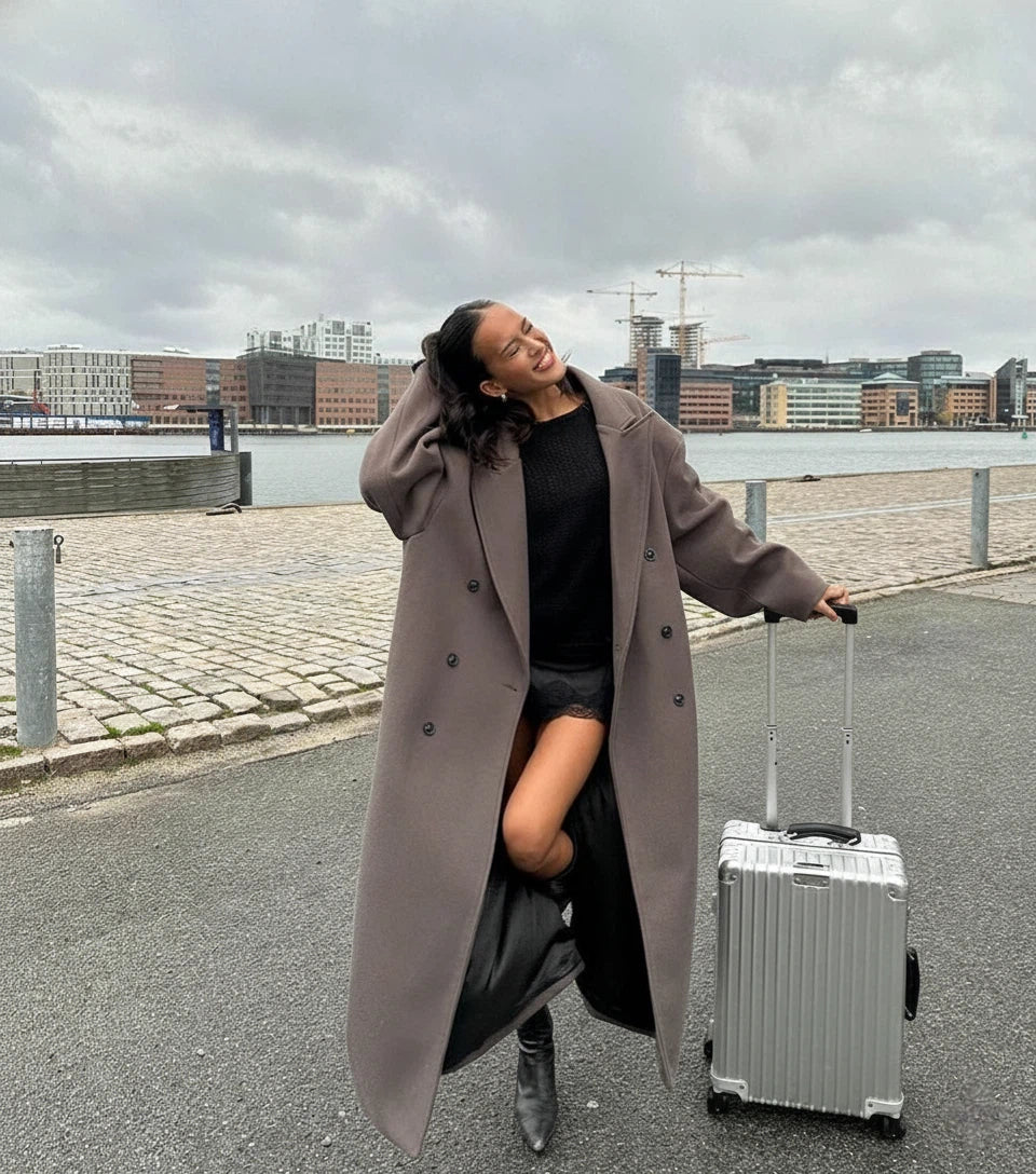Mirabelle | Longline Double Breasted Black Puffer Long Coat