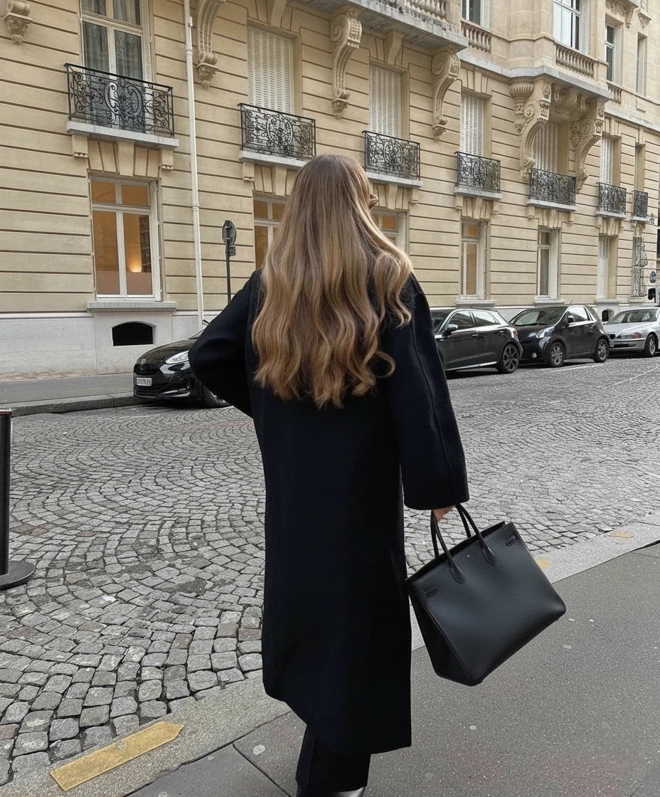 Mirabelle | Longline Double Breasted Black Puffer Long Coat