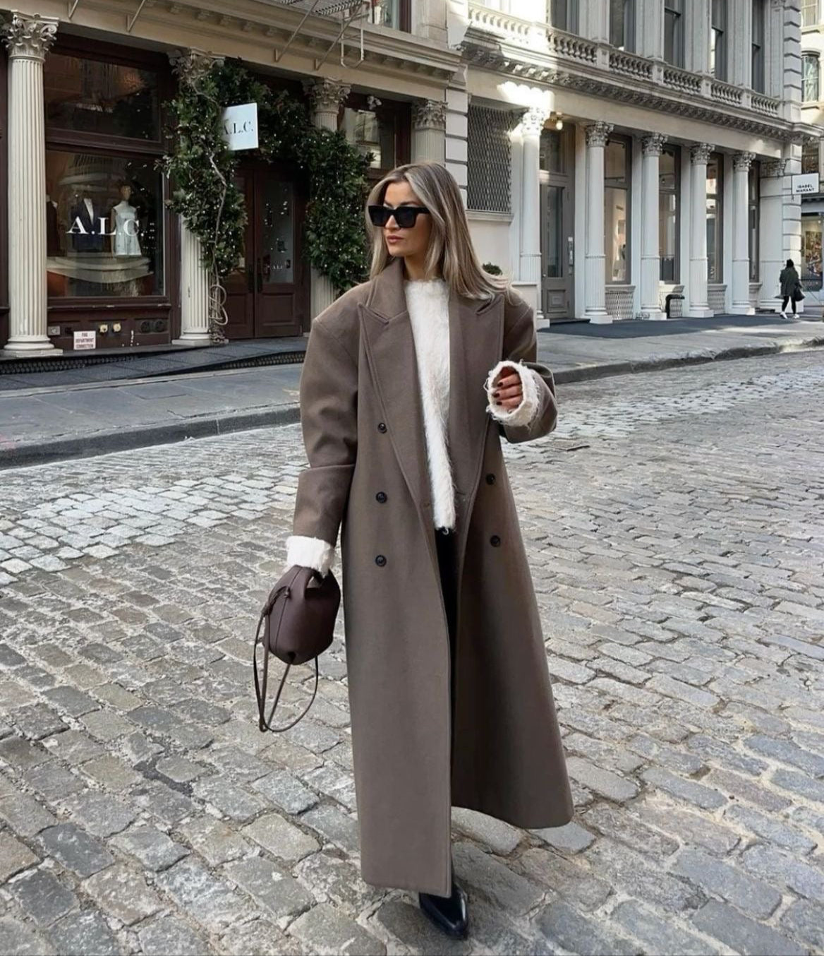 Mirabelle | Longline Double Breasted Black Puffer Long Coat — Brown