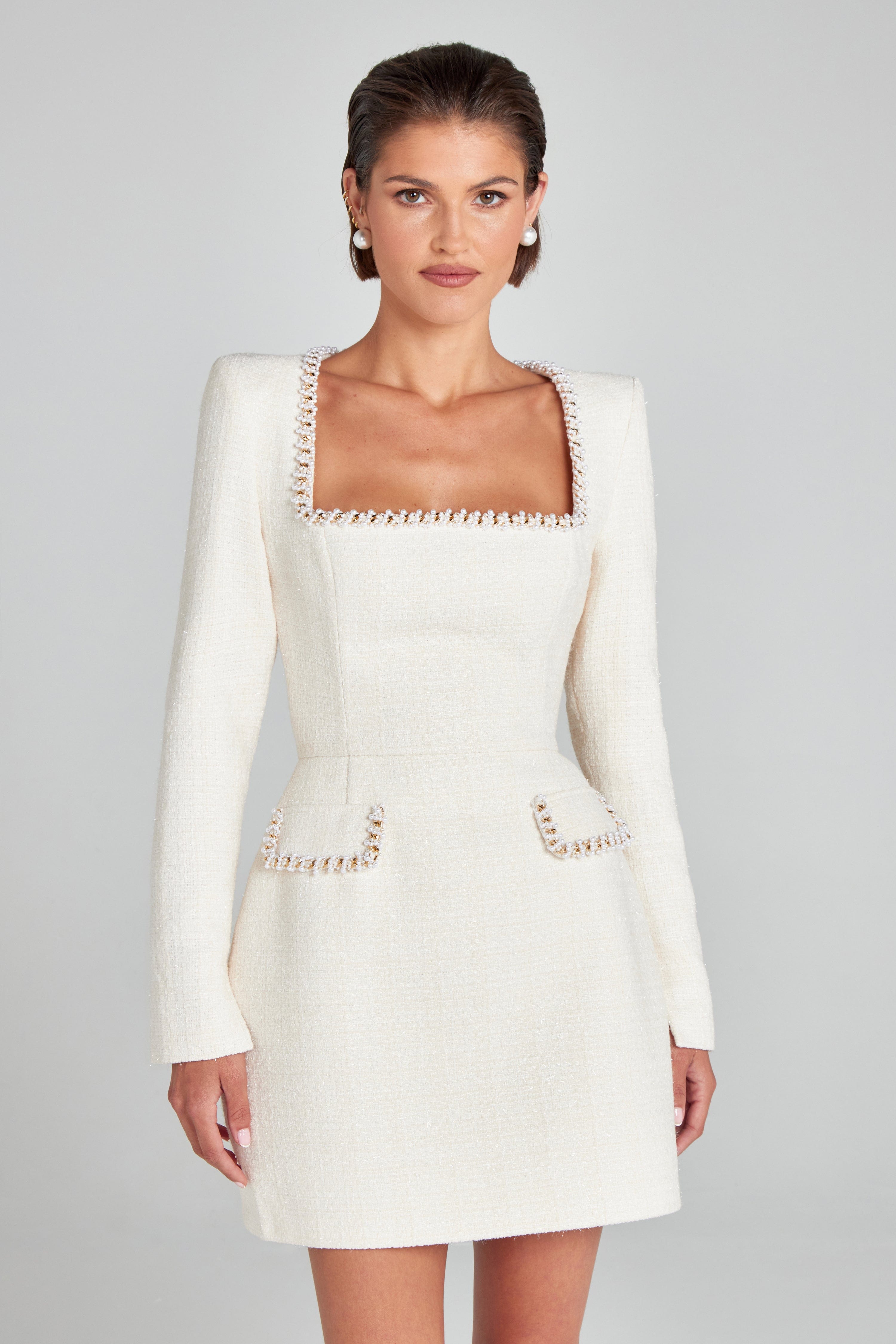 Capucine | Long Sleeve Square Neck Cocktail Mini Dresses