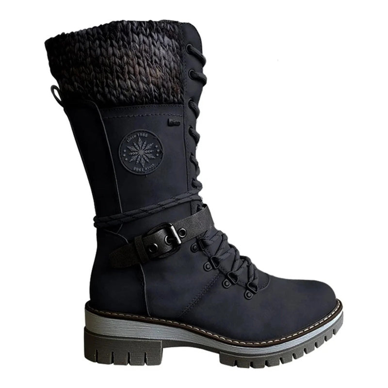 Lucienne | Black Brown Winter Wide Calf Low Heel Lace Boots