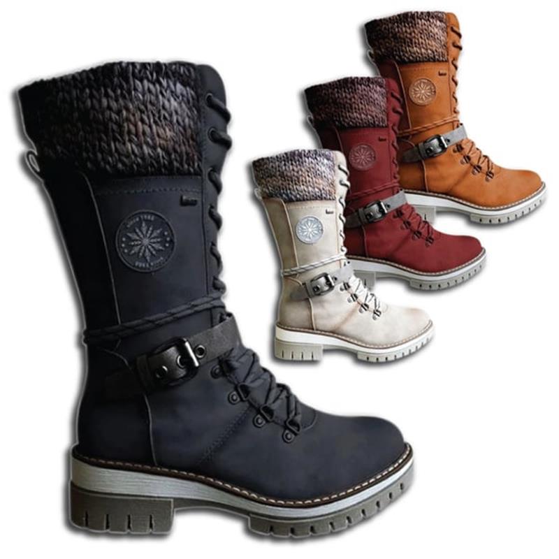 Lucienne | Black Brown Winter Wide Calf Low Heel Lace Boots