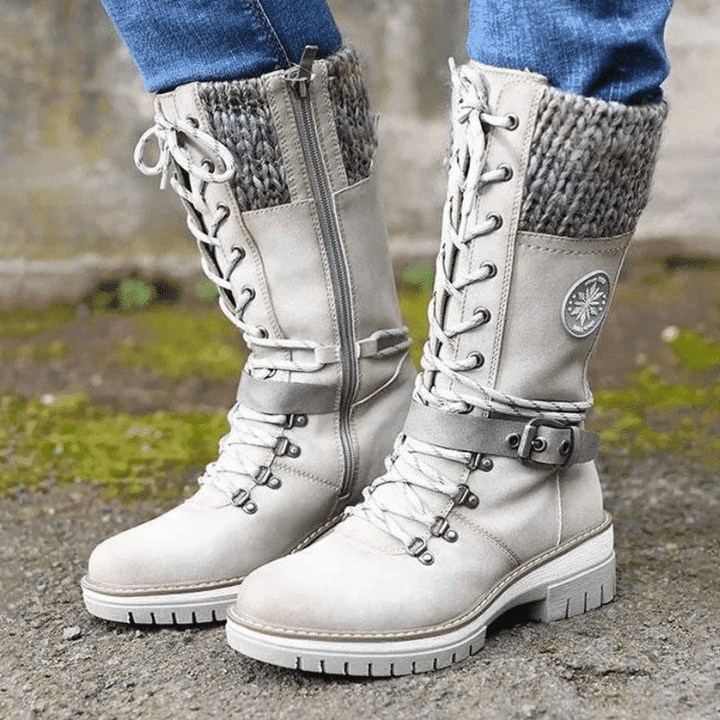 Lucienne | Black Brown Winter Wide Calf Low Heel Lace Boots