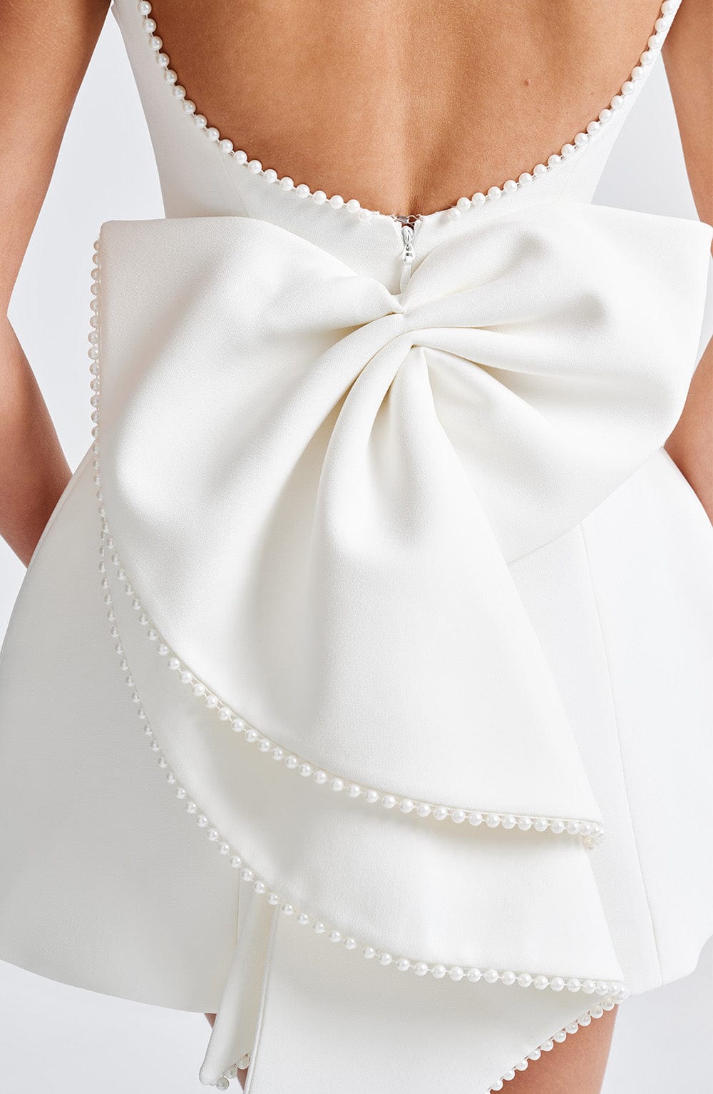 Theodora | Pearl Neck A-Line Mini Wedding Guest Dress
