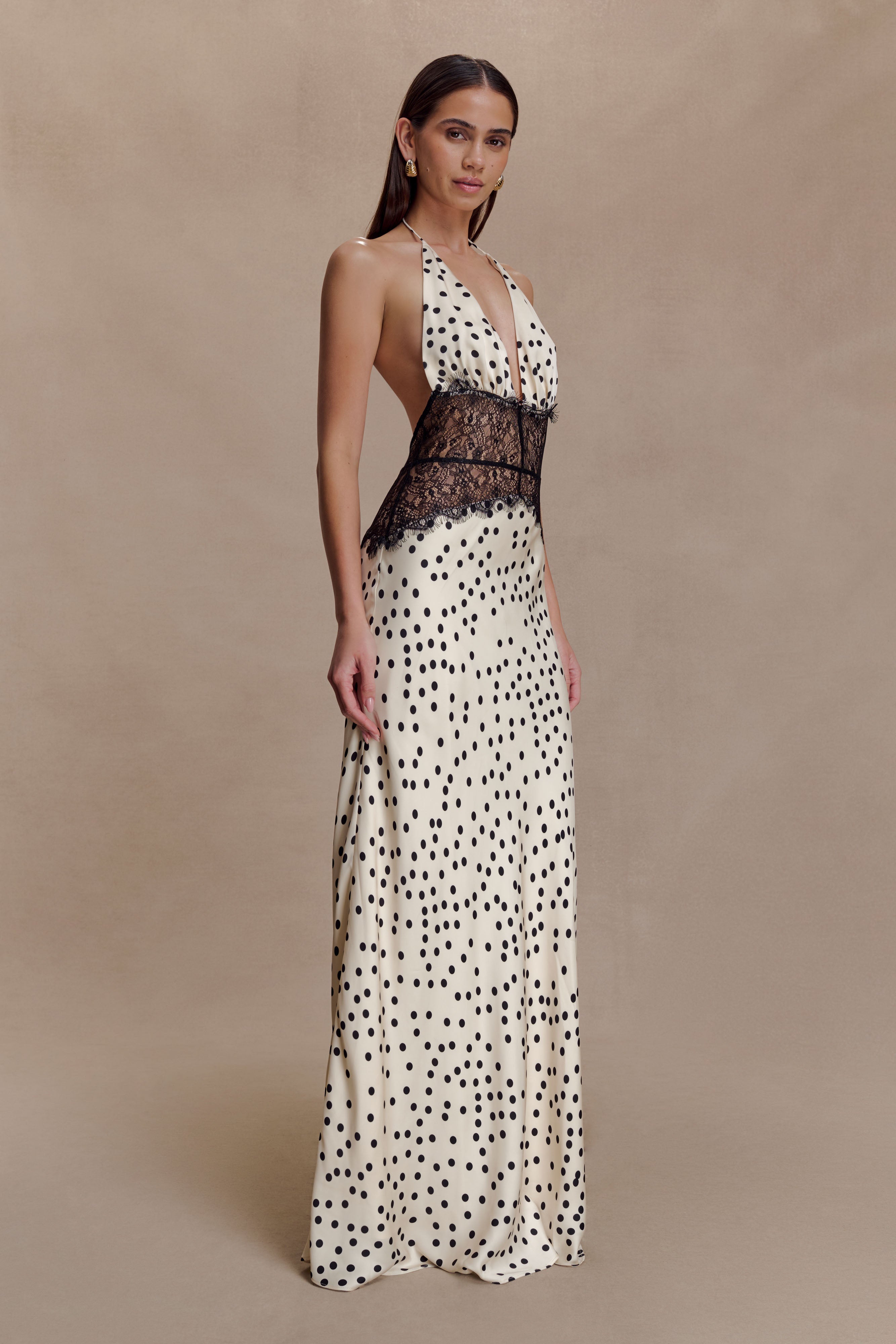 Maelys | Autumn Wedding Guest Dresses V-Neck Polka Dot Maxi