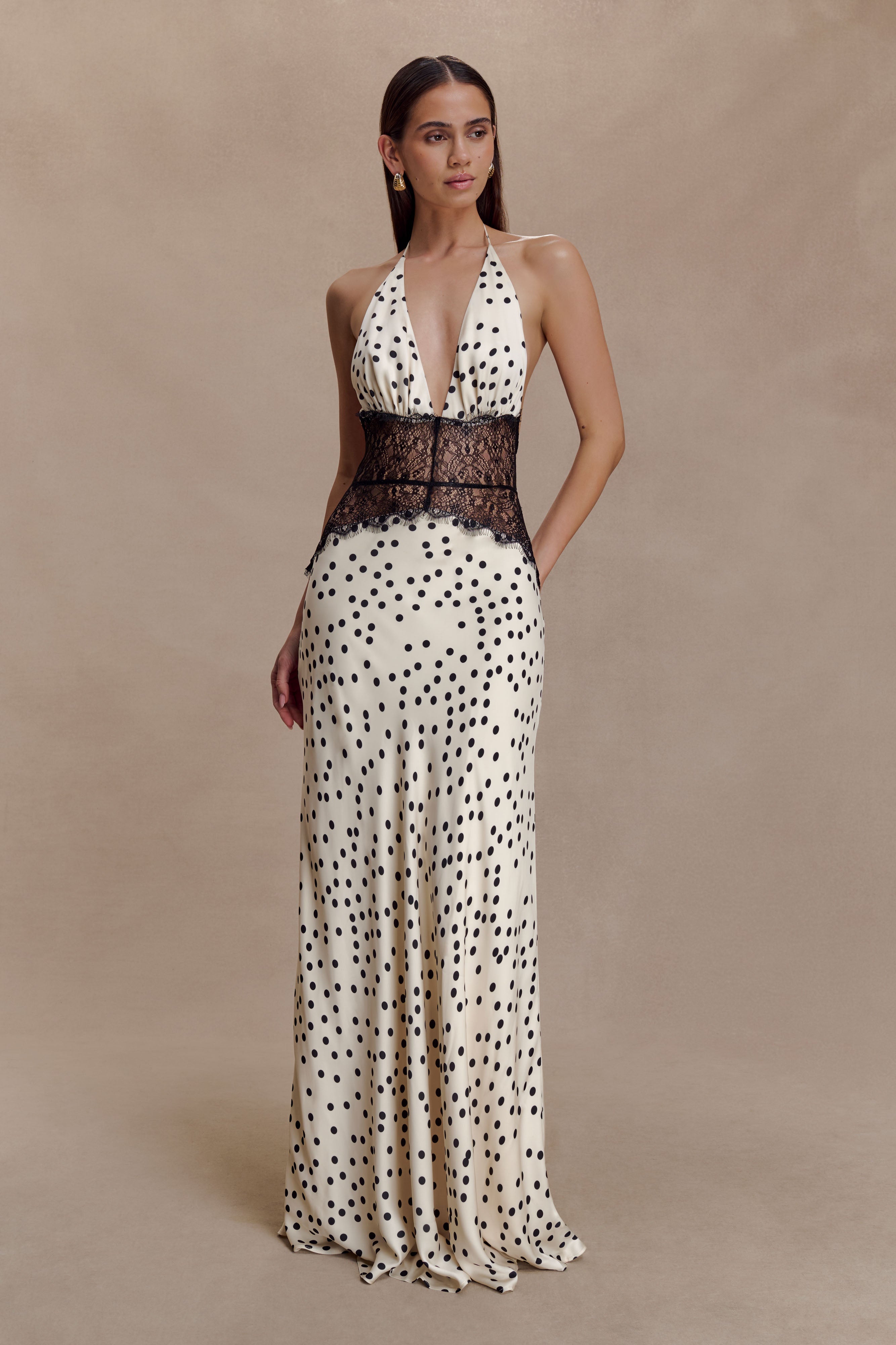 Maelys | Autumn Wedding Guest Dresses V-Neck Polka Dot Maxi