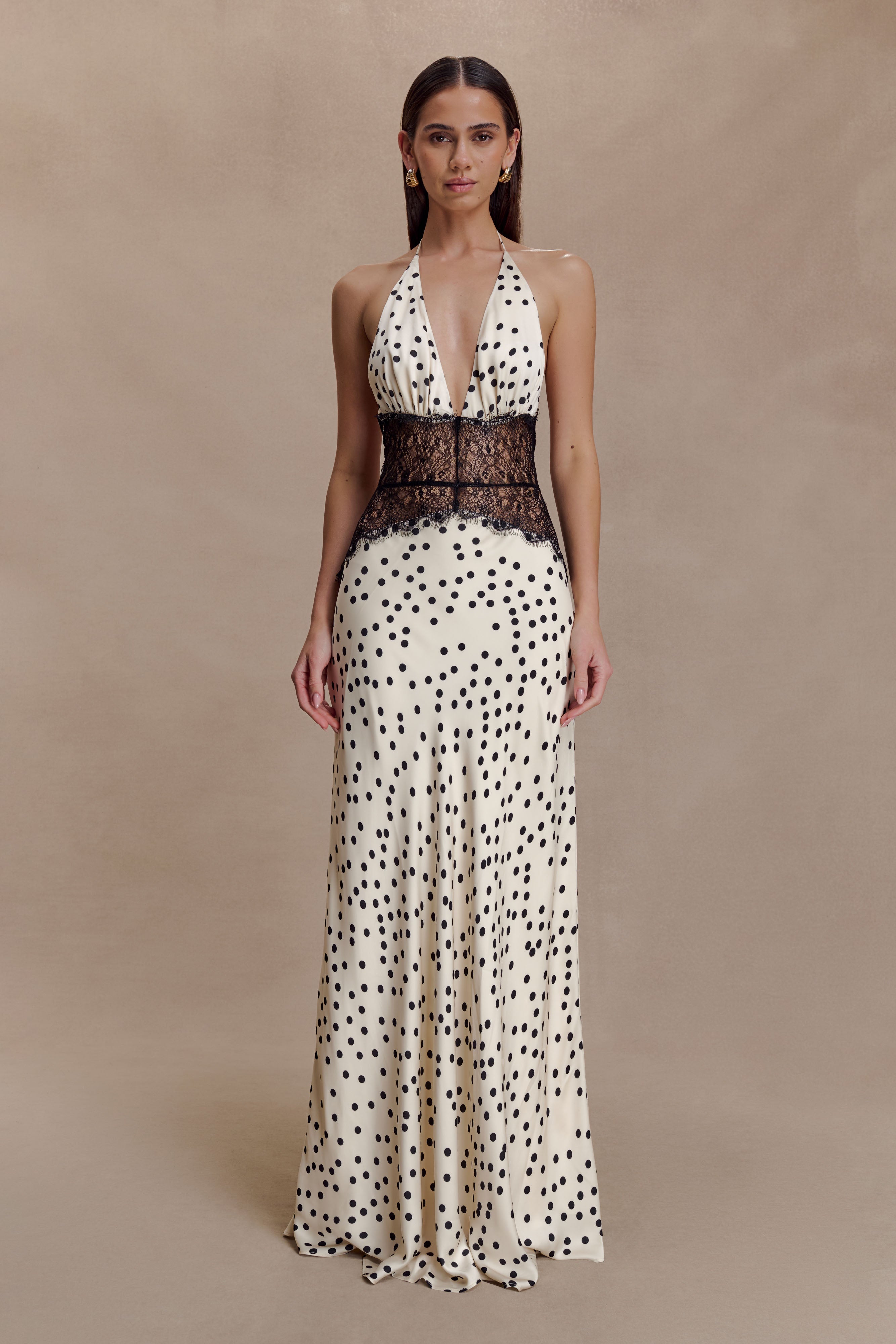 Maelys | Autumn Wedding Guest Dresses V-Neck Polka Dot Maxi