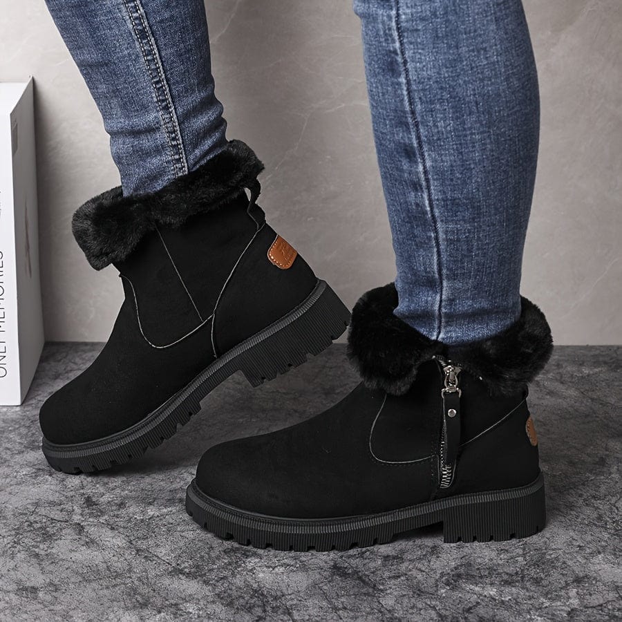 Ophelia | Black Heeled Leather Ankle Boots Winter — Black