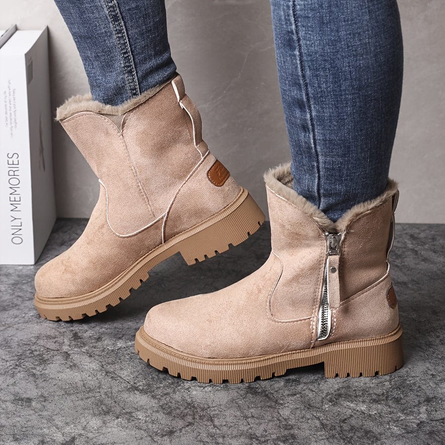 Ophelia | Black Heeled Leather Ankle Boots Winter — Beige