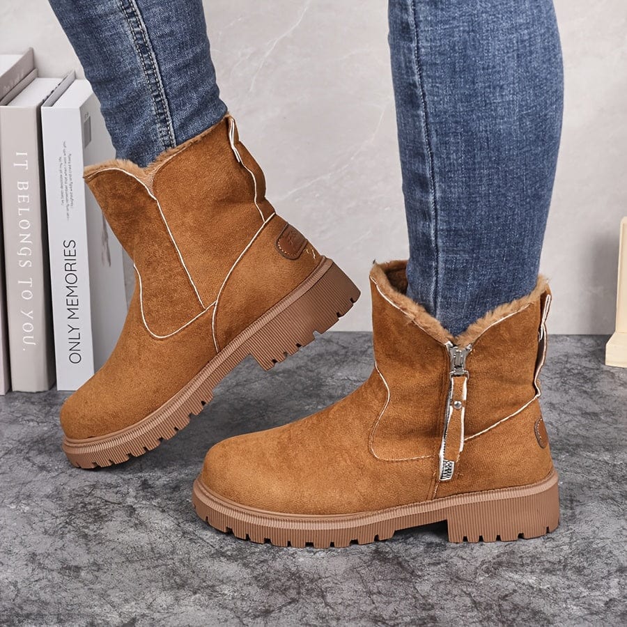 Ophelia | Black Heeled Leather Ankle Boots Winter — Light Brown