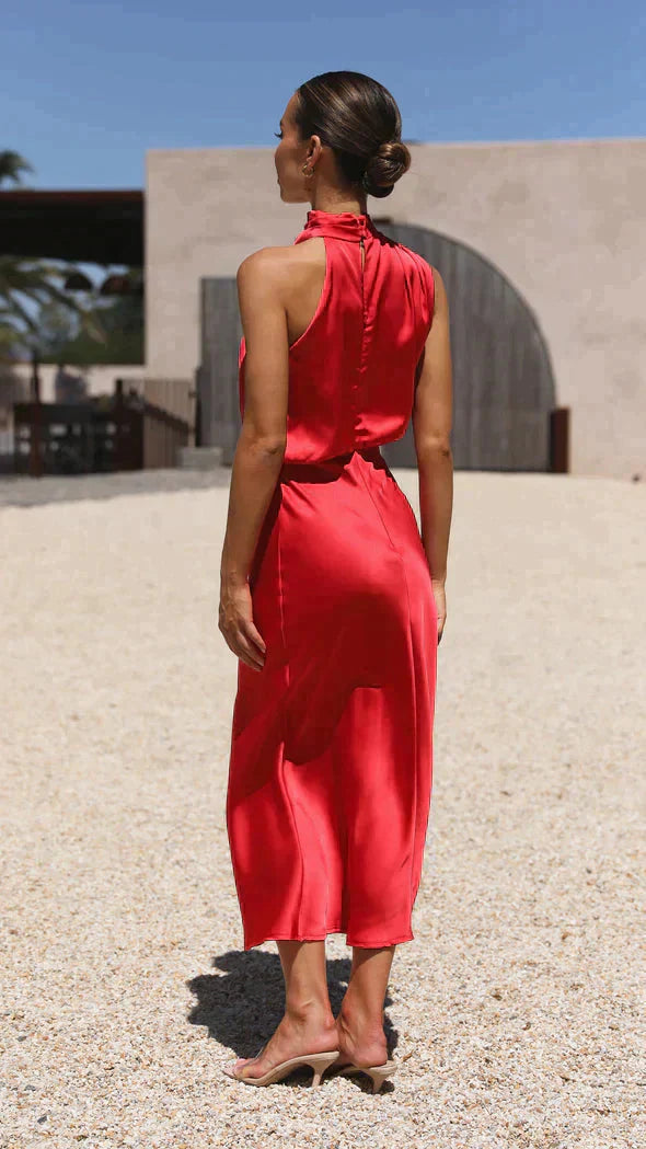 Rosalind | Long Sleeve Halter Midi Wedding Guest Dresses