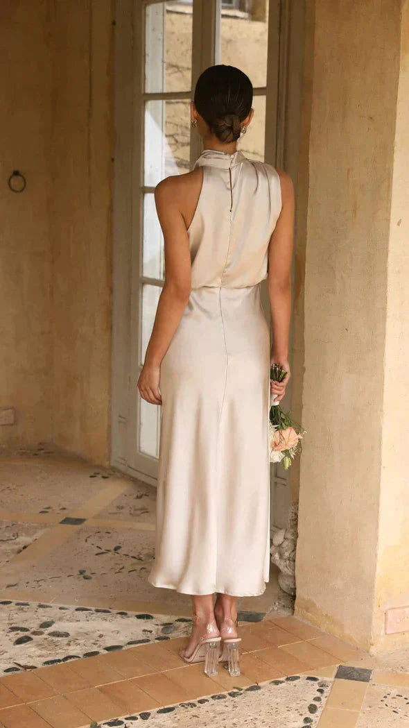 Rosalind | Long Sleeve Halter Midi Wedding Guest Dresses