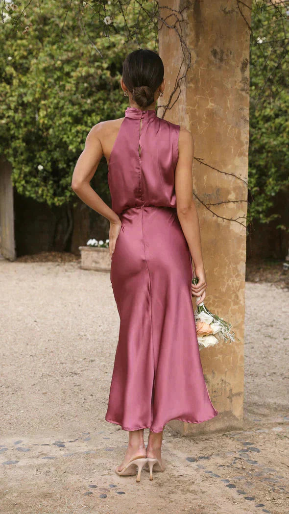 Rosalind | Long Sleeve Halter Midi Wedding Guest Dresses