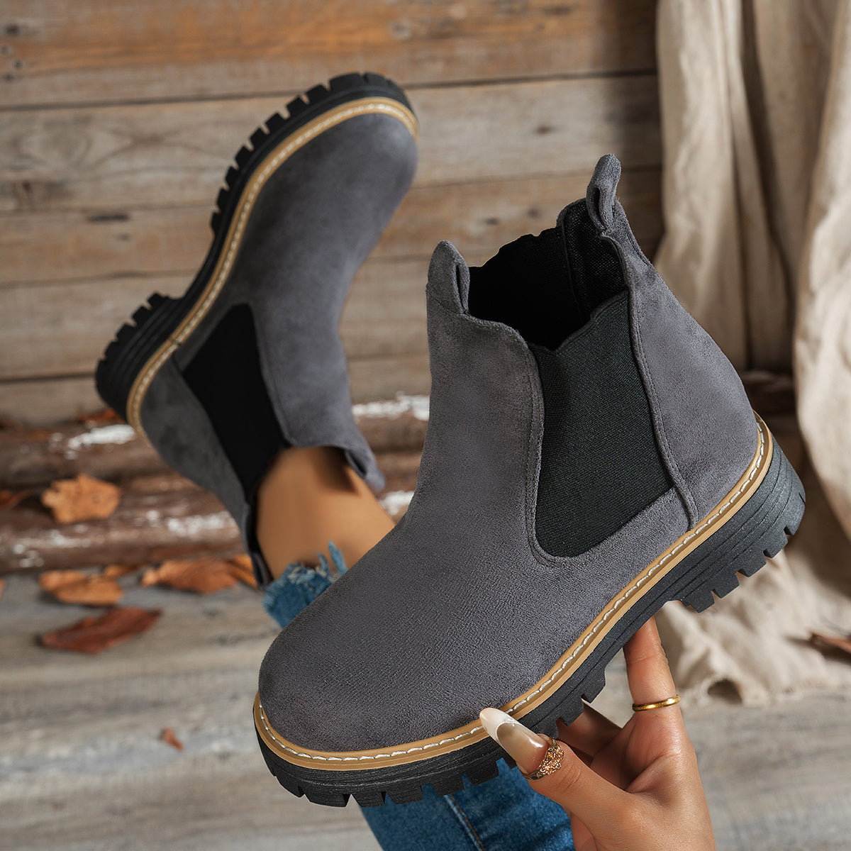 Berenice | Leather Low Heel Chelsea Ankle Boots — Gray