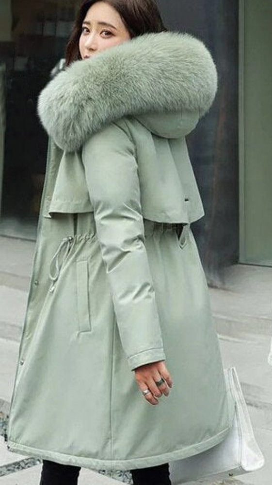 Bridget | Long Black Fur Hood Puffer Parka Winter Coat — Green