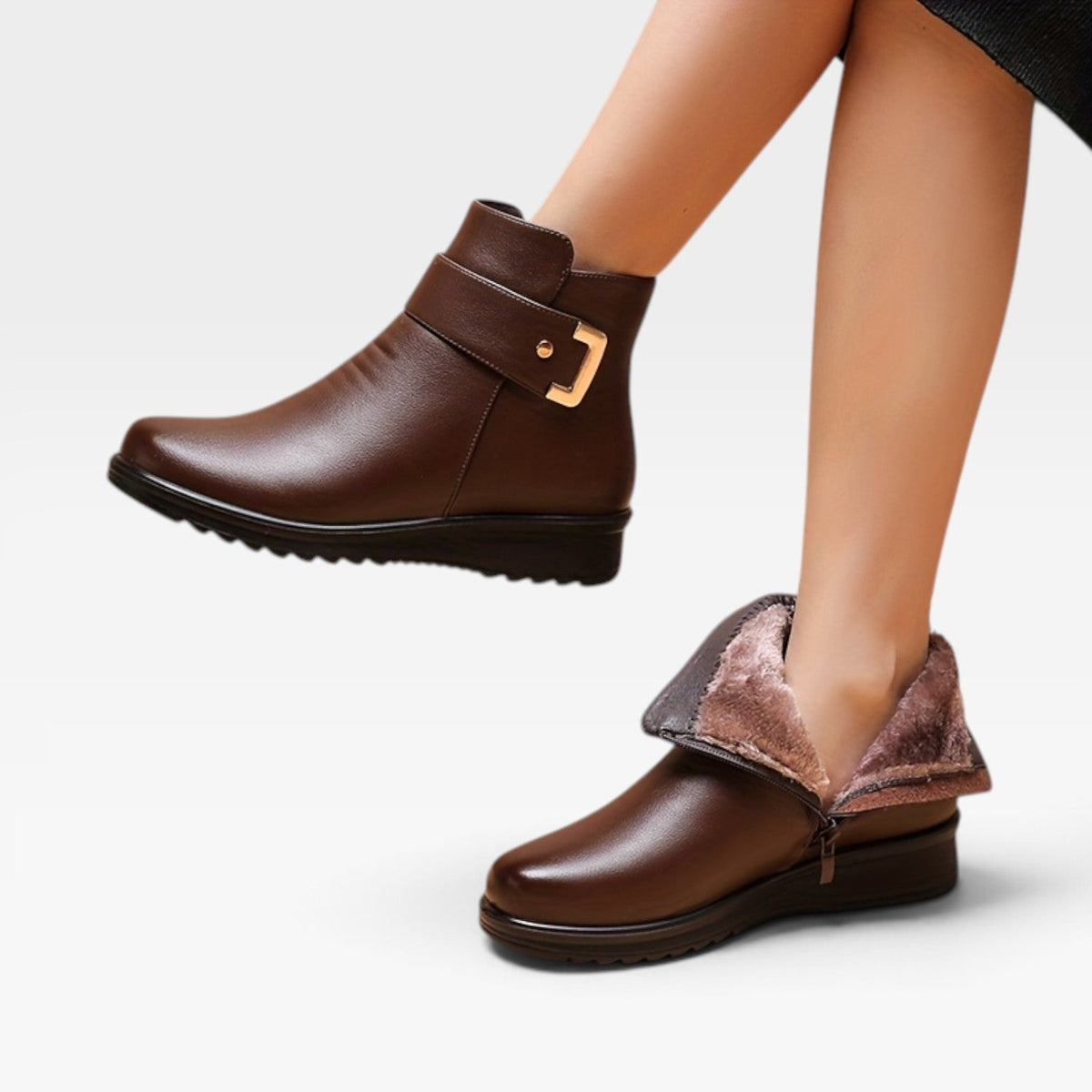 Thalia | Black Leather Low Heel Ankle Boots Flat