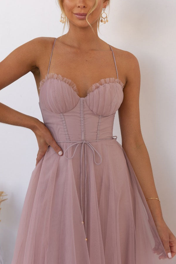 Esmee | Black Corset Tulle Midi Dress For Weddings And Events