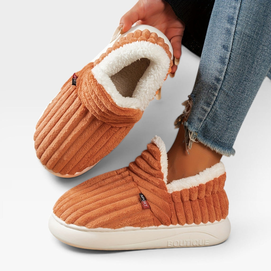Sylvie | Chunky Brown Winter Slipper Boots Corduroy — Orange
