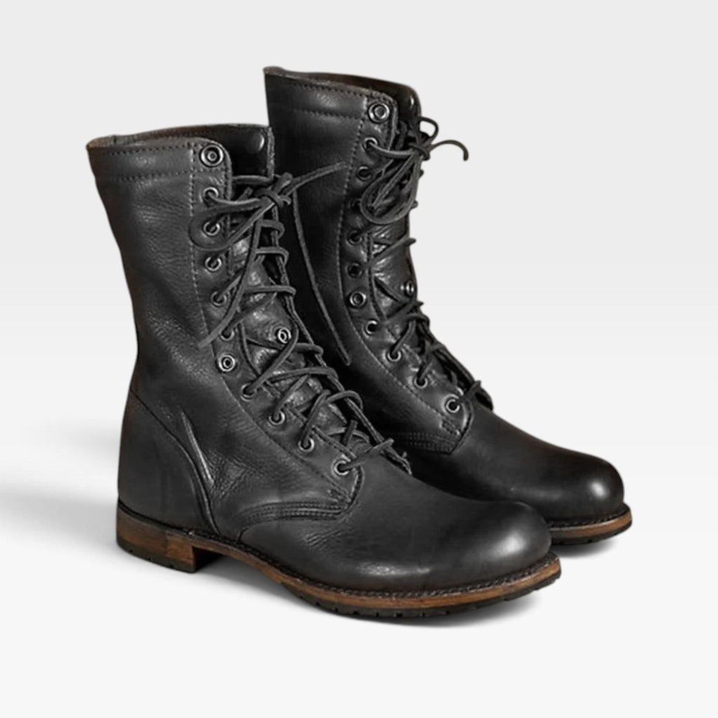 Rosalind | Black Brown Leather Lace Up Chelsea Combat Boots — Black