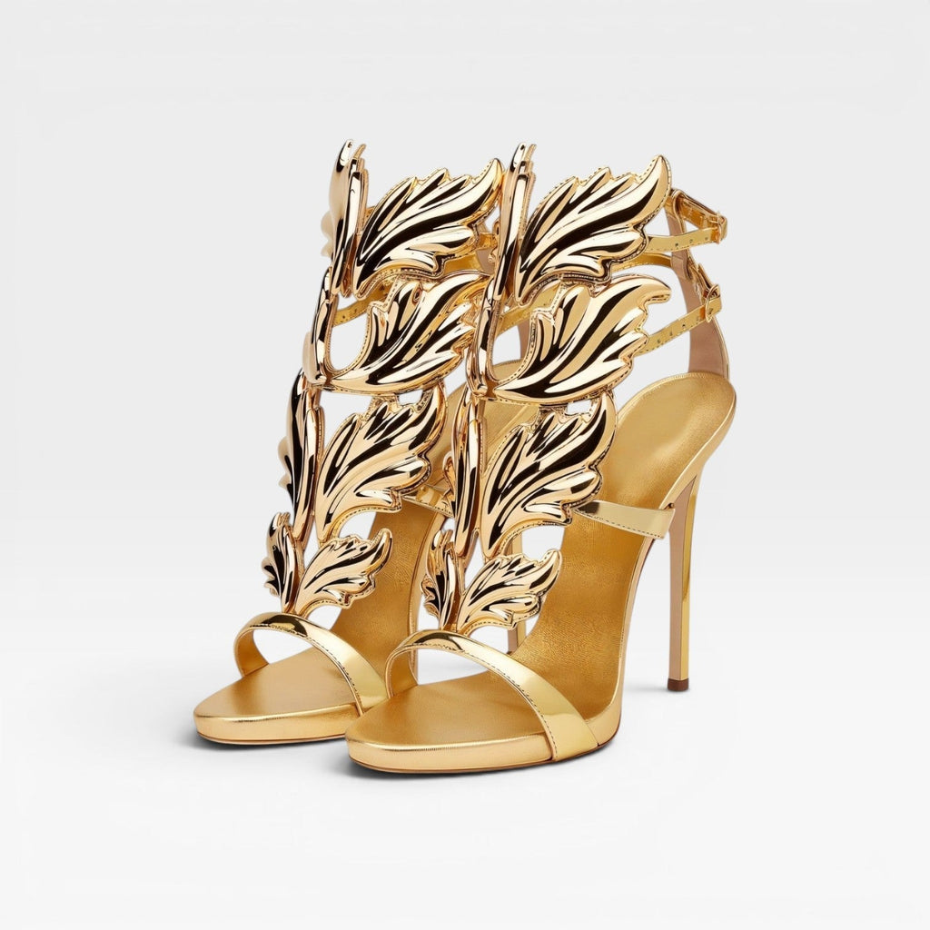Ursula | Gold Sculptural Wing Stiletto Evening Heels