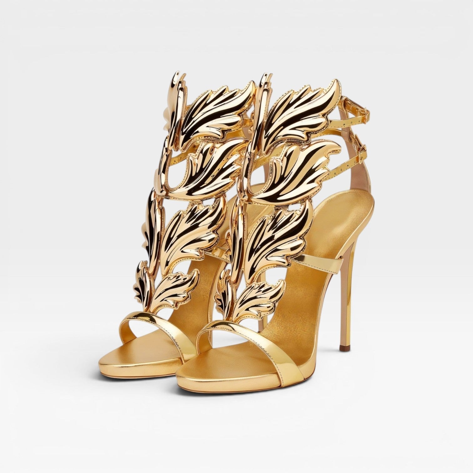 Ursula | Gold Sculptural Wing Stiletto Evening Heels
