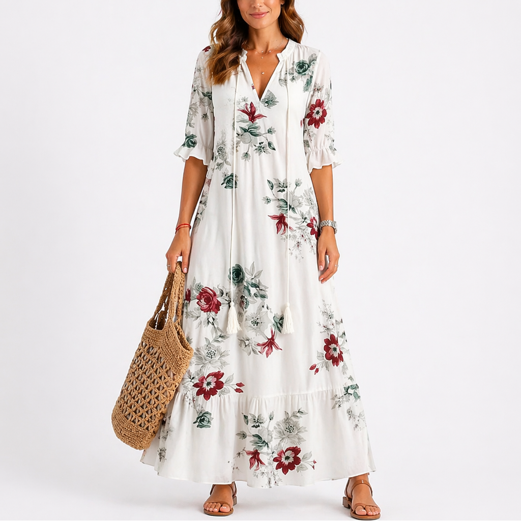 Xanthe | Floral Summer Midi Dress Garden Party & Brunch