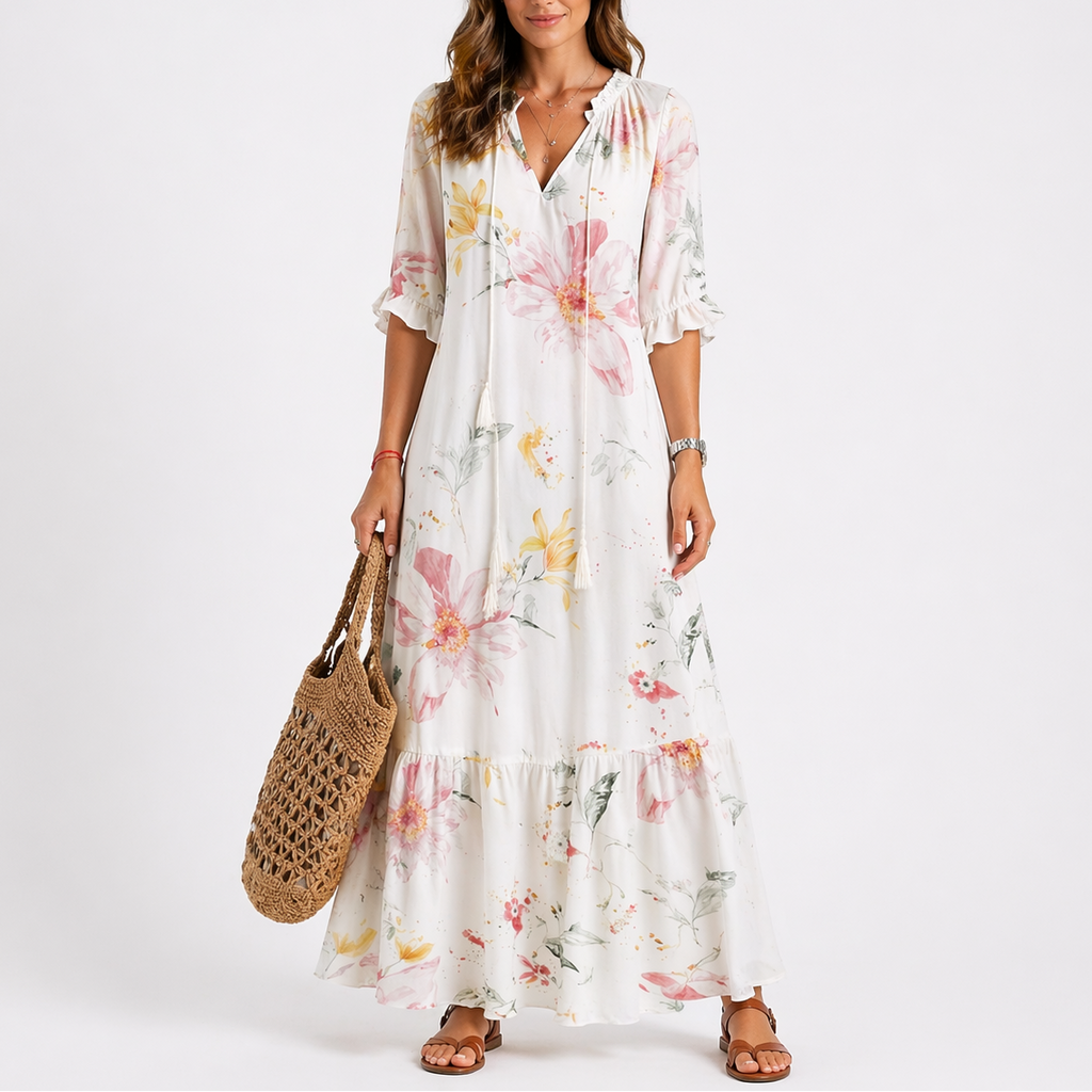 Xanthe | Floral Summer Midi Dress Garden Party & Brunch