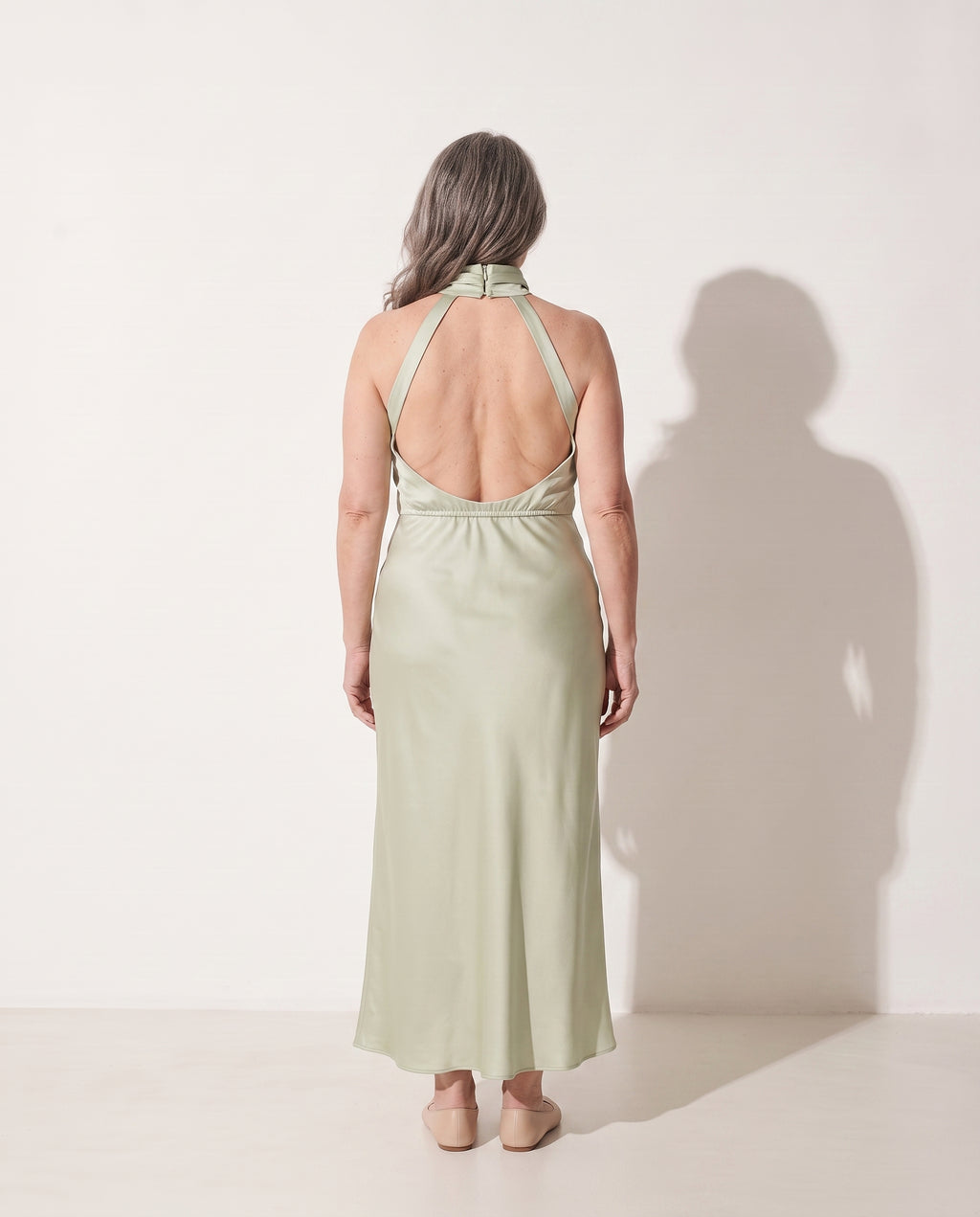 Francesca | Cinderella Wedding Dress Cowl Neck Satin Slip Midi — achterkant
