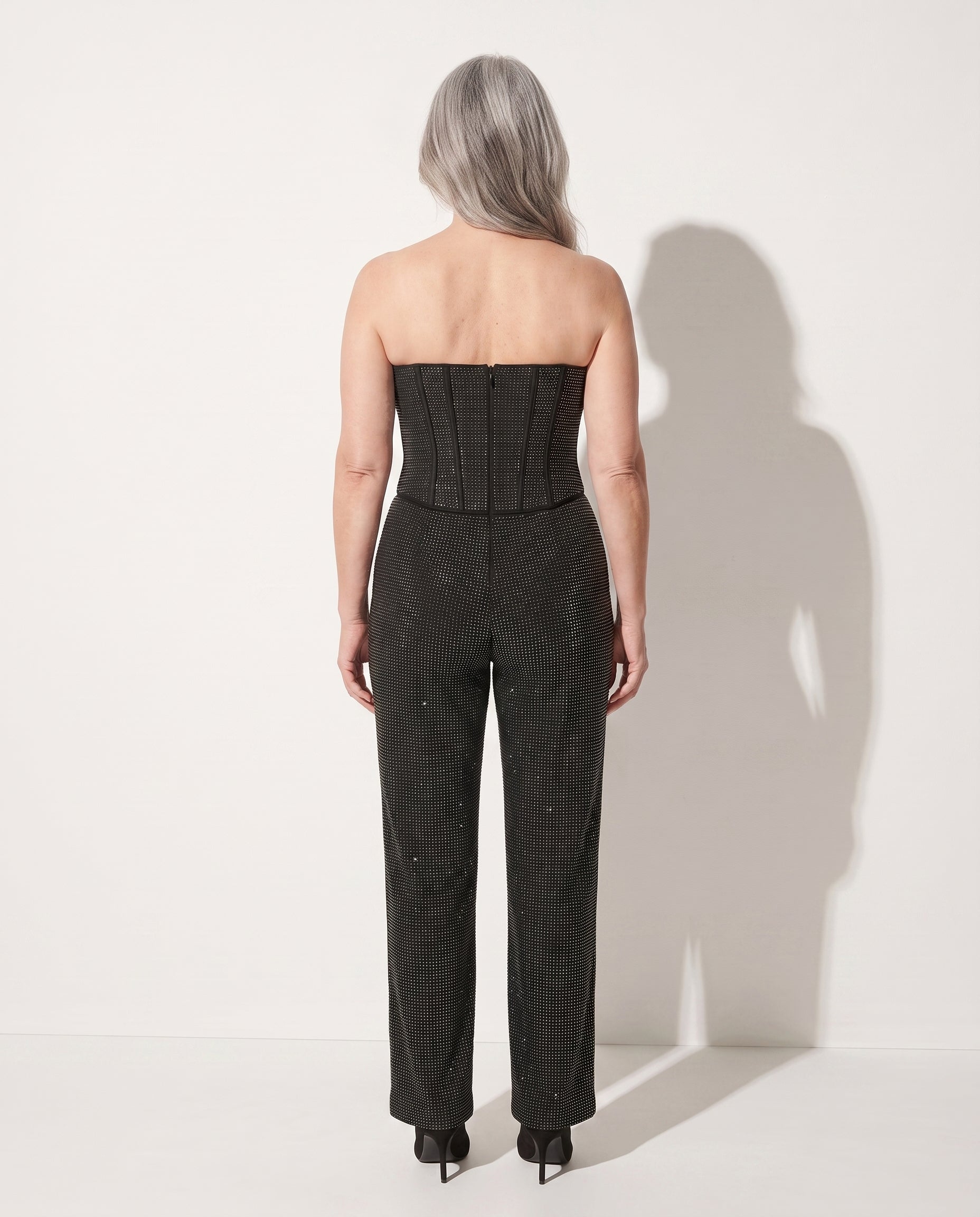 Bryony | Sequin Denim Palazzo Pants & Corset Top Co-Ord Set — achterkant