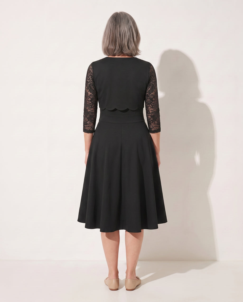Sabine | Long Sleeve Lace Midi Wedding Guest Dresses — achterkant