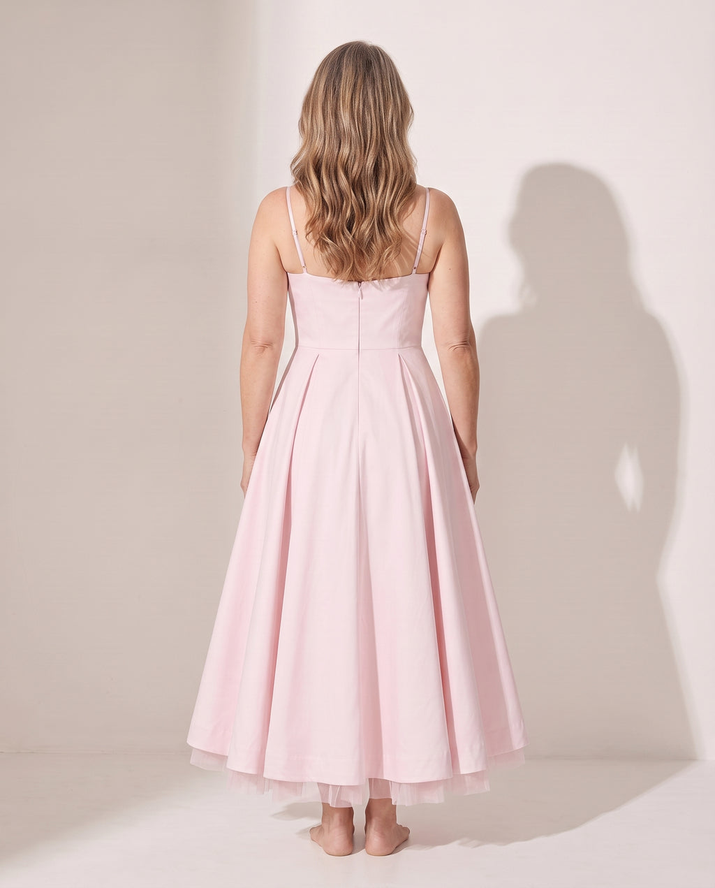 Oriane | Formal Corset Midi Dress with Full Skirt — achterkant