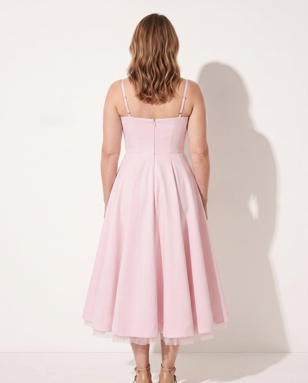 Fleur | Corset Bodice Midi Wedding Guest Dress — achterkant