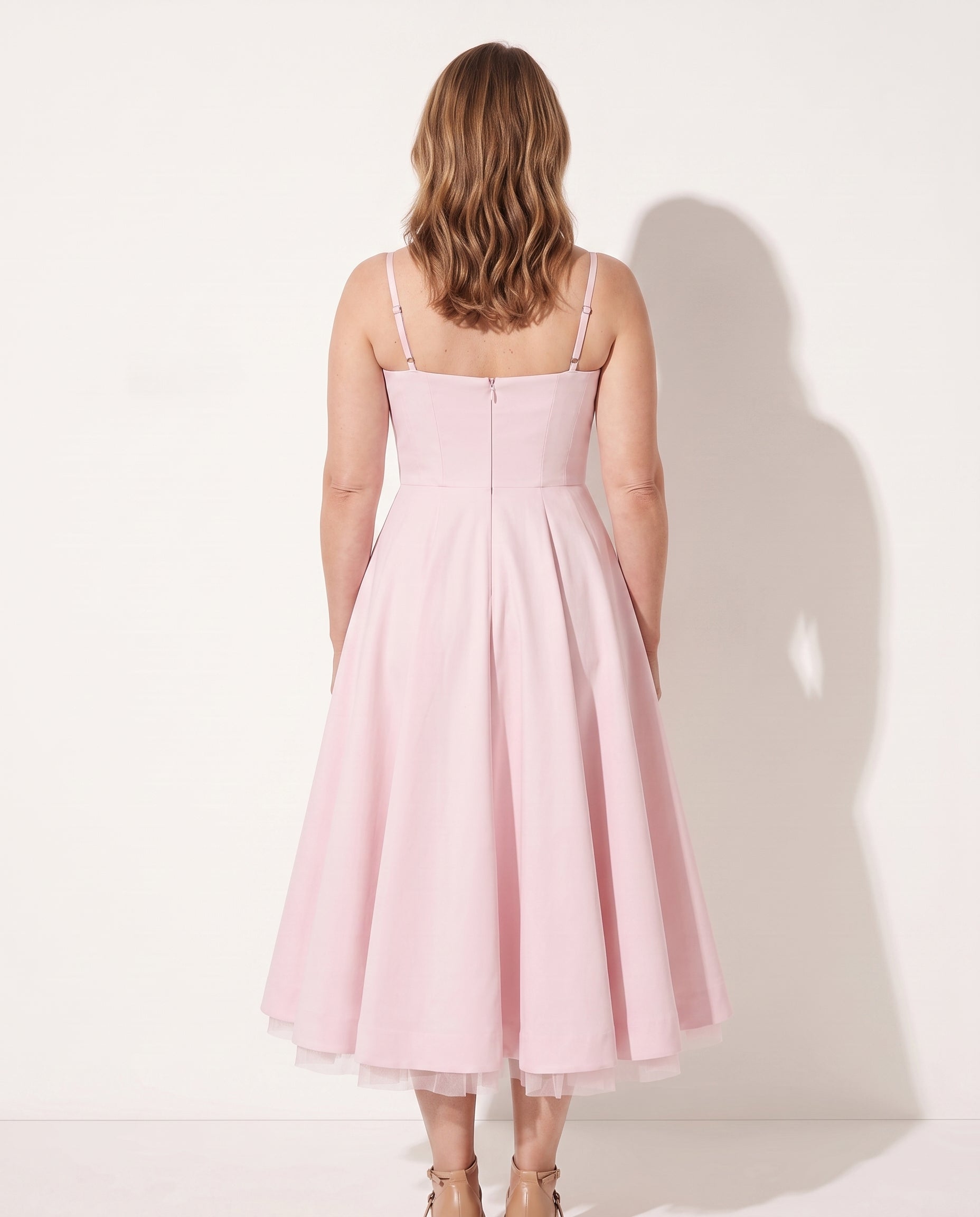 Fleur | Corset Bodice Midi Wedding Guest Dress — achterkant
