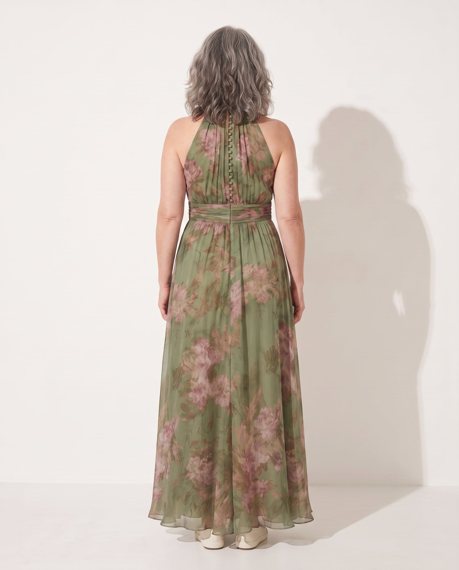Beatrix | Floral Halter Maxi Autumn Wedding Guest Dresses — achterkant