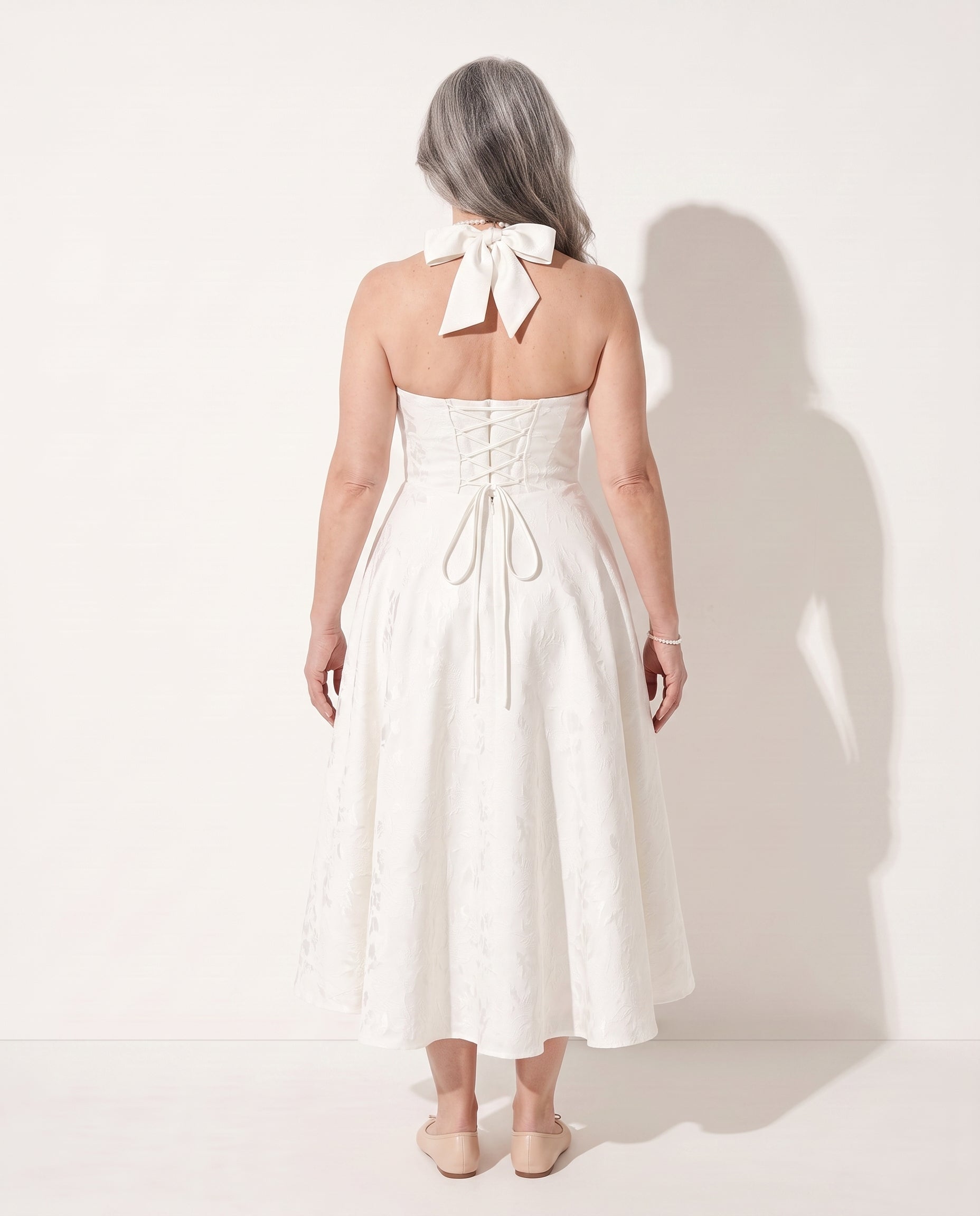Floriane | Halter Neck Floral Print Midi Dress — achterkant