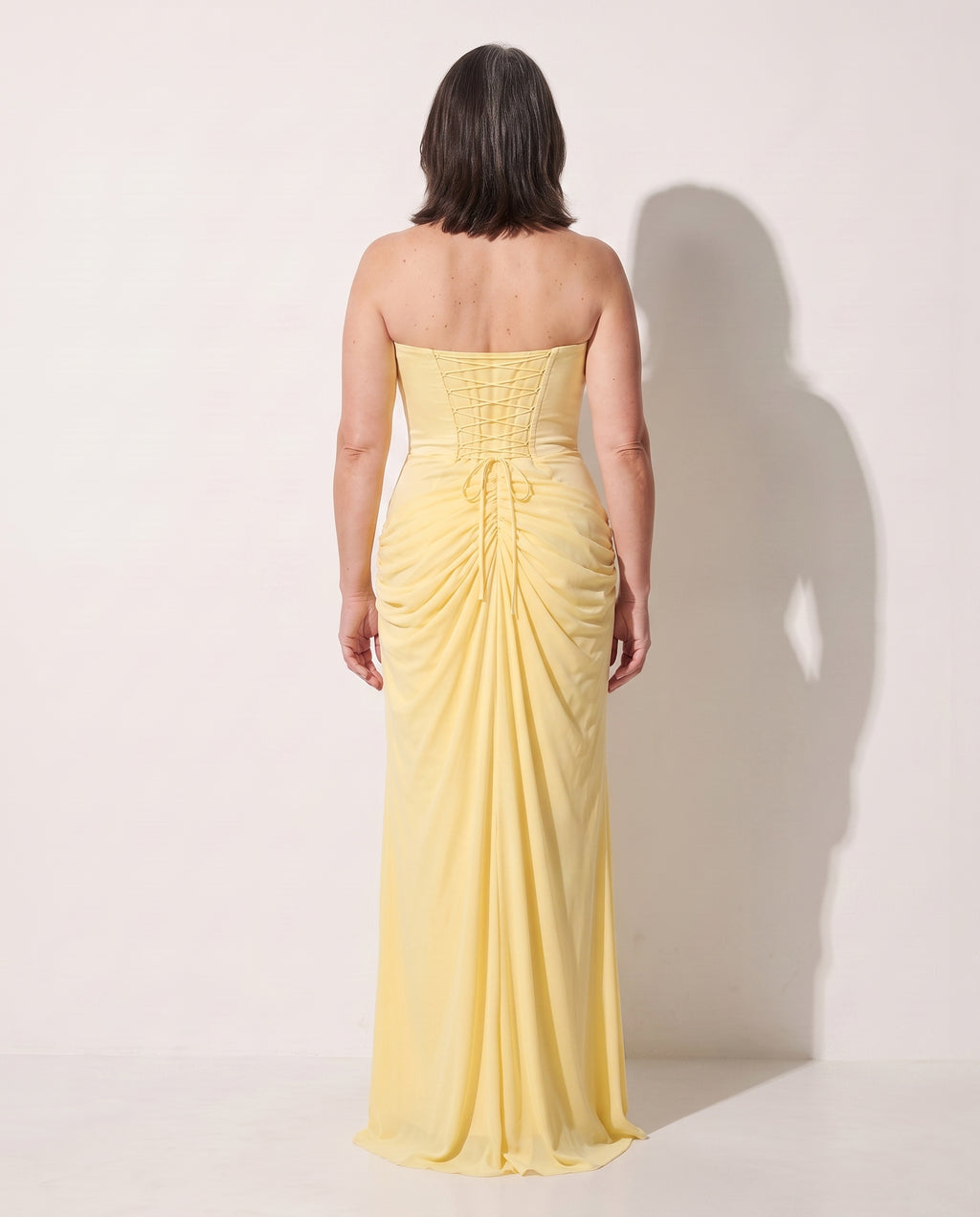 Josephine | Long Sleeve Wedding Guest Dresses Strapless Maxi — achterkant