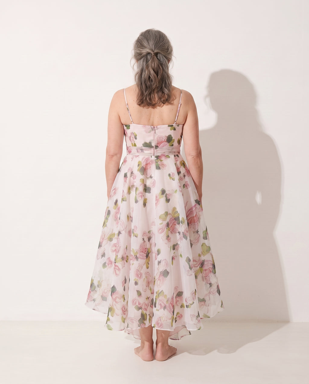Oceane | Long Sleeve Floral Midi Dress For Garden Parties — achterkant