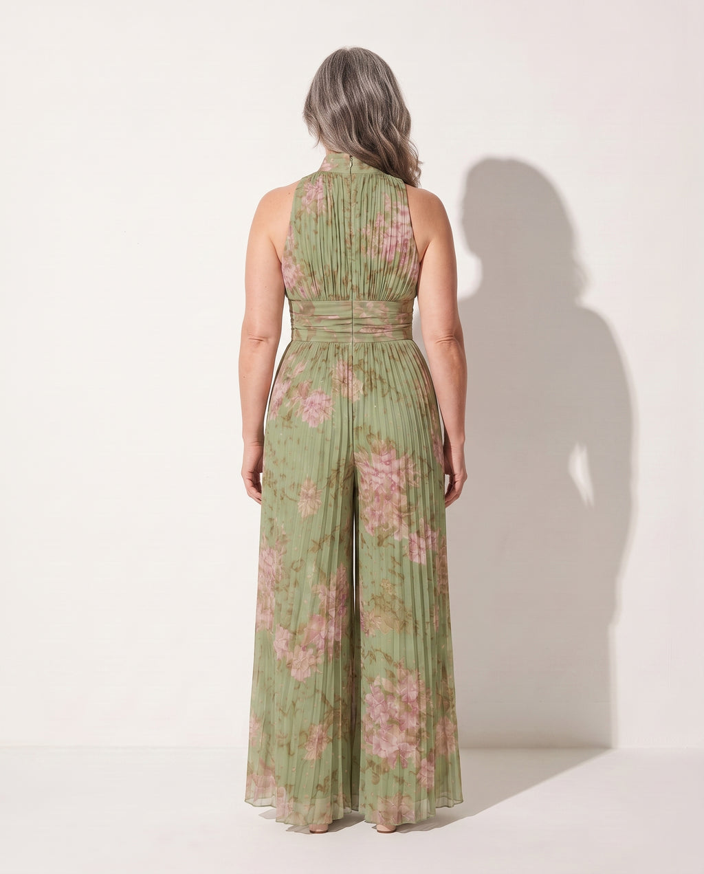 Hermione | Strapless Wide Leg Floral Chiffon Party Jumpsuit — achterkant
