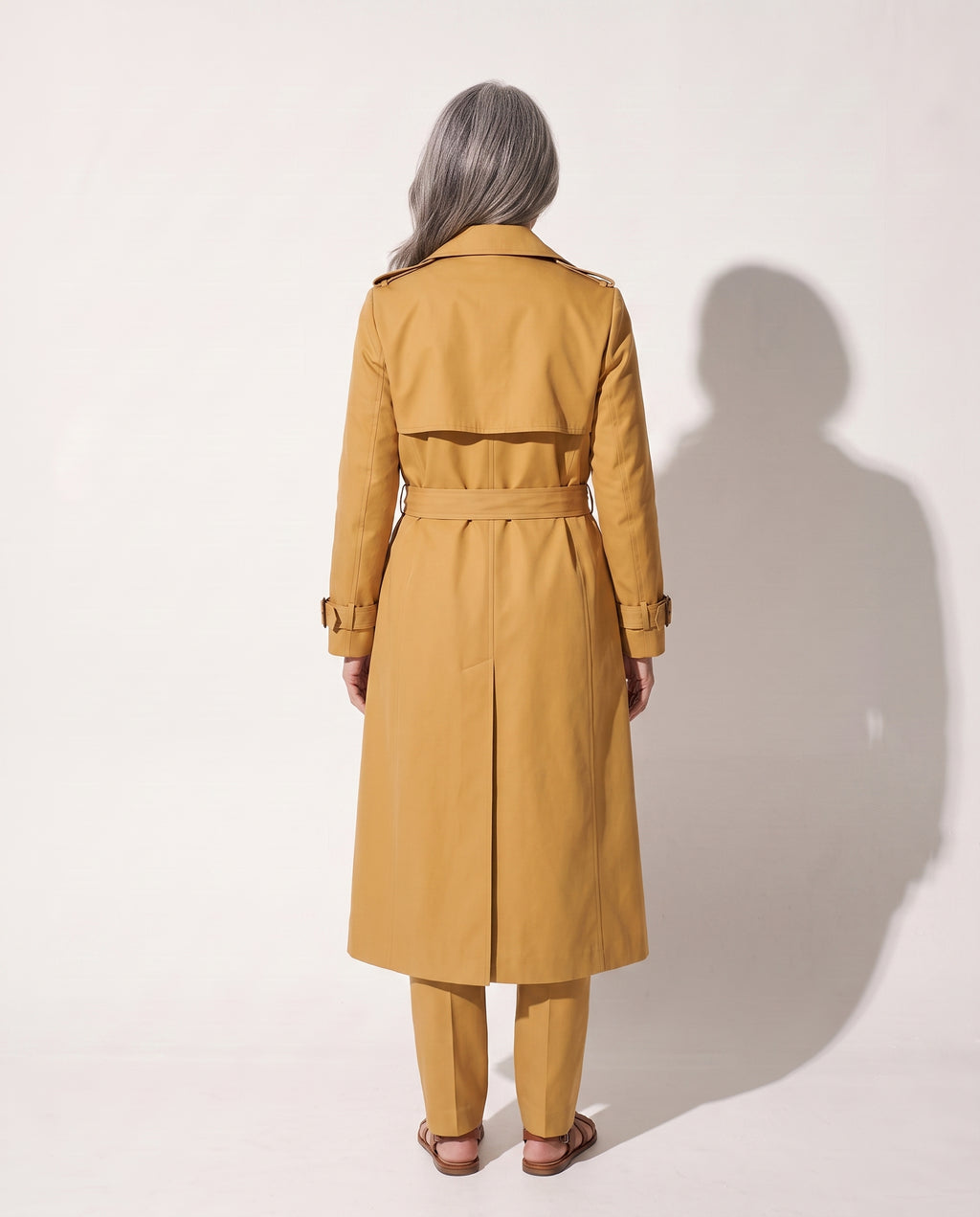Agathe | Womens Leather Trench Coat Belted Longline — achterkant